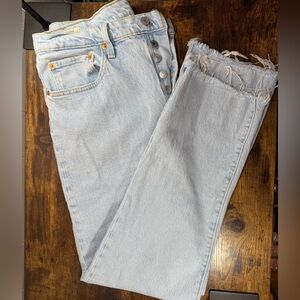 Levi's 501 32x28 Premium White and Light Blue Denim Raw Hem
